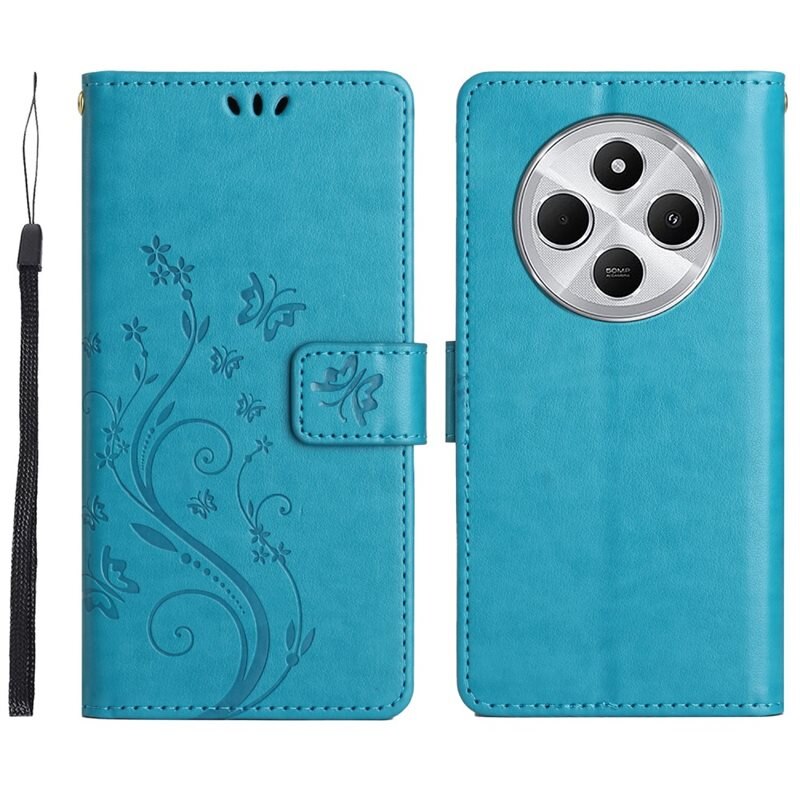 Xiaomi Redmi 14C Leren vlinderhoesje Blauw - Mooi telefoonhoesje met patroontje