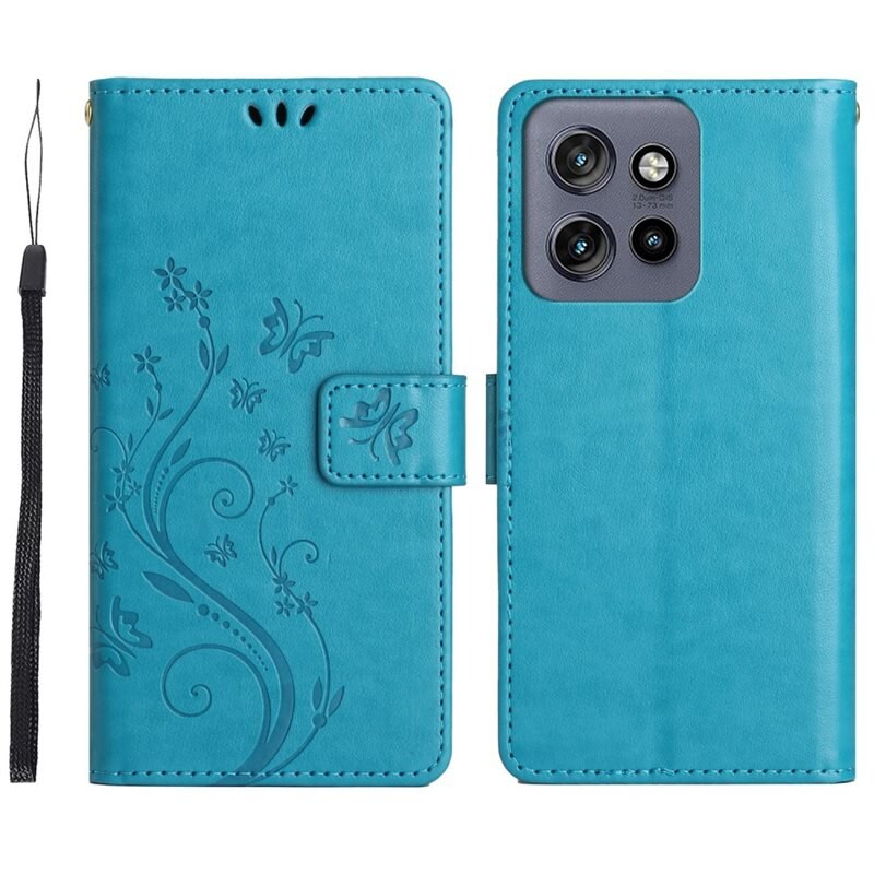 Motorola ThinkPhone 25 Leren vlinderhoesje Blauw - Mooi telefoonhoesje met patroontje