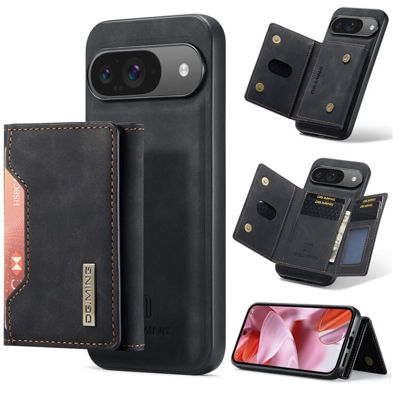 DG.MING Magnetic Card Slots Case Google Pixel 10 Zwart - Mooi leren hoejse met afneembaar portemonneetje