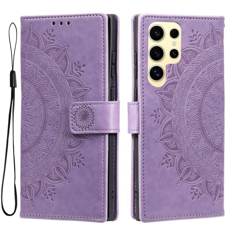 Samsung Galaxy S25 Ultra Leren Mandalahoesje paars - Hoesje met cameragat en uitschuifbare standaard