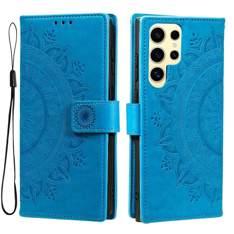 Samsung Galaxy S25 Ultra Leren Mandalahoesje blauw - Hoesje met cameragat en uitschuifbare standaard