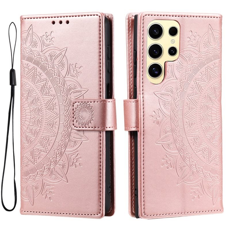Samsung Galaxy S25 Ultra Leren Mandalahoesje rosé goud - Hoesje met cameragat en uitschuifbare standaard
