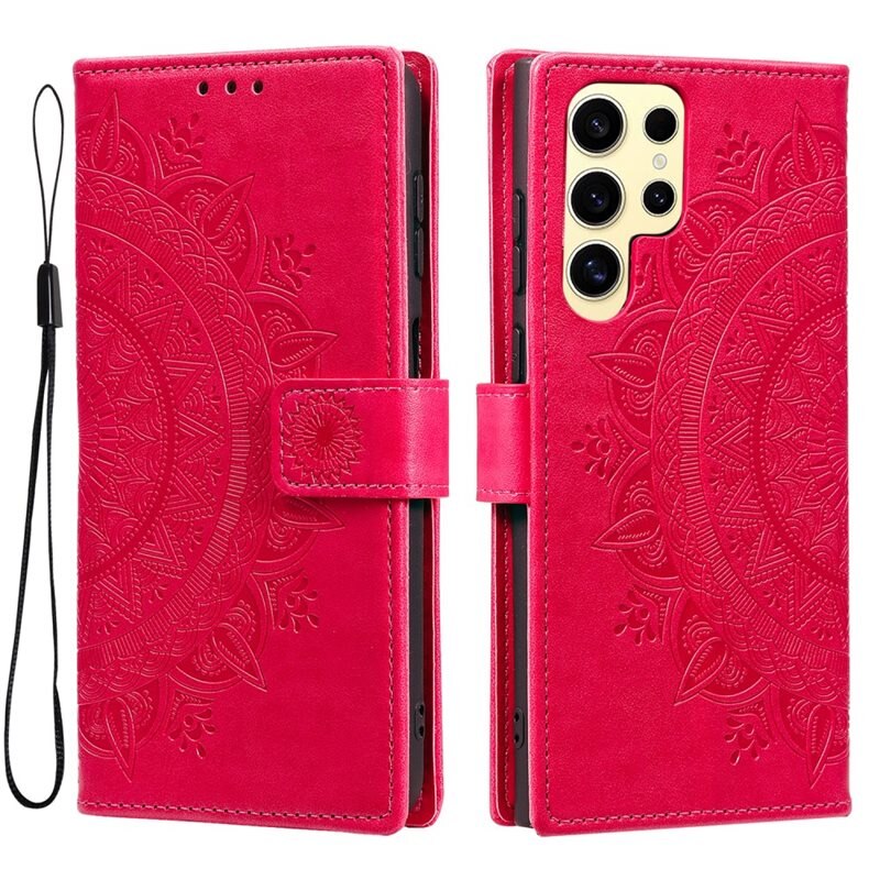 Samsung Galaxy S25 Ultra Leren Mandalahoesje roze - Hoesje met cameragat en uitschuifbare standaard