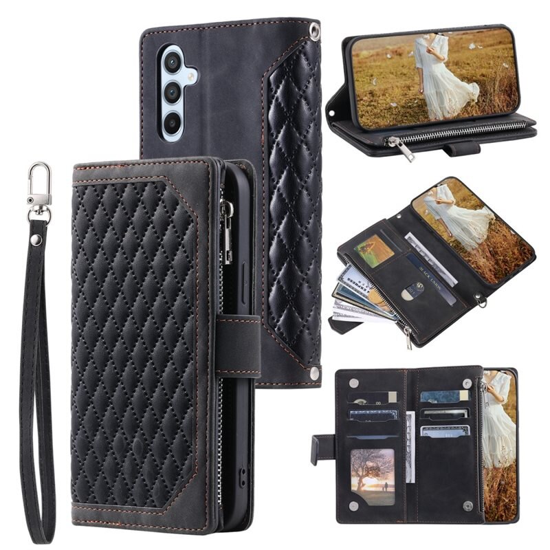 Samsung Galaxy S25 Plus Portemonnee tas Quilted Zwart - Telefoontasje dames