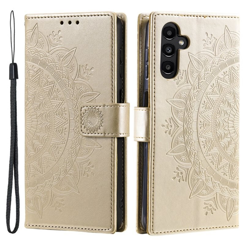Samsung Galaxy S25 Leren Mandalahoesje goud - Hoesje met cameragat en uitschuifbare standaard