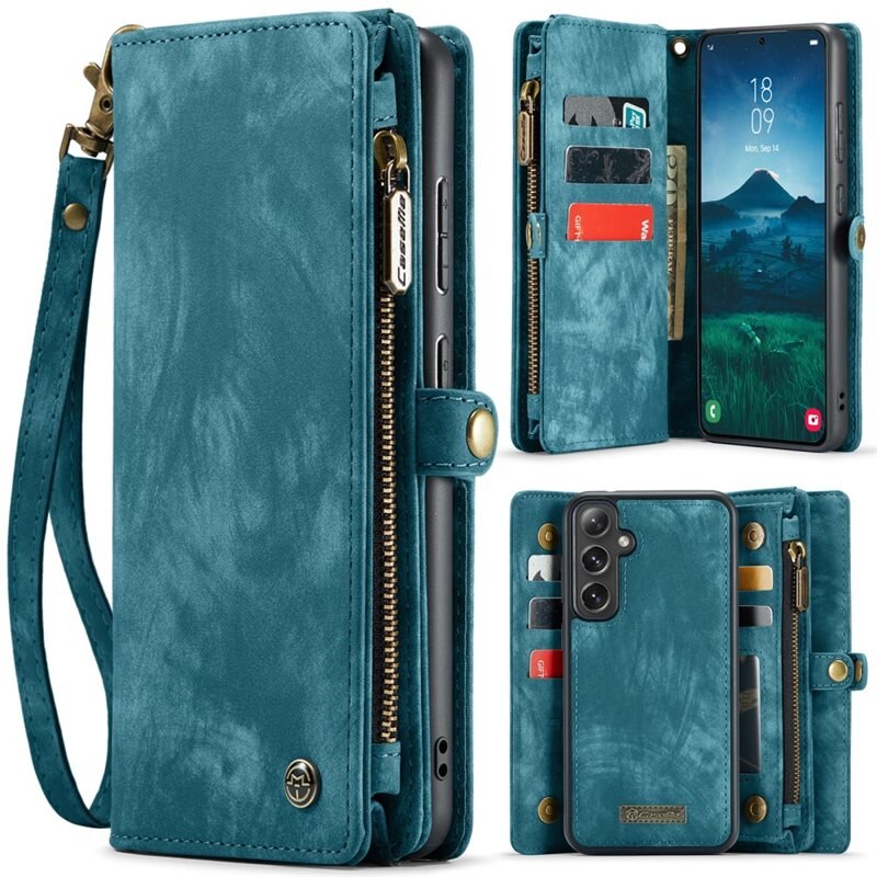 CaseMe Multi-slot Hoesje Samsung Galaxy S24 FE Blauw - Telefoonhoesje met plek voor extra veel pasjes - Pasjeshouder