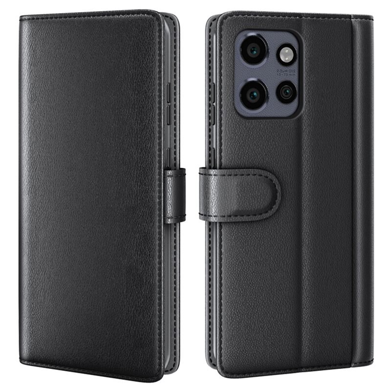 Motorola Edge 50 Neo Echt lederen hoesje Zwart - Klassiek boekhoesje met plek voor briefgeld en pasjes