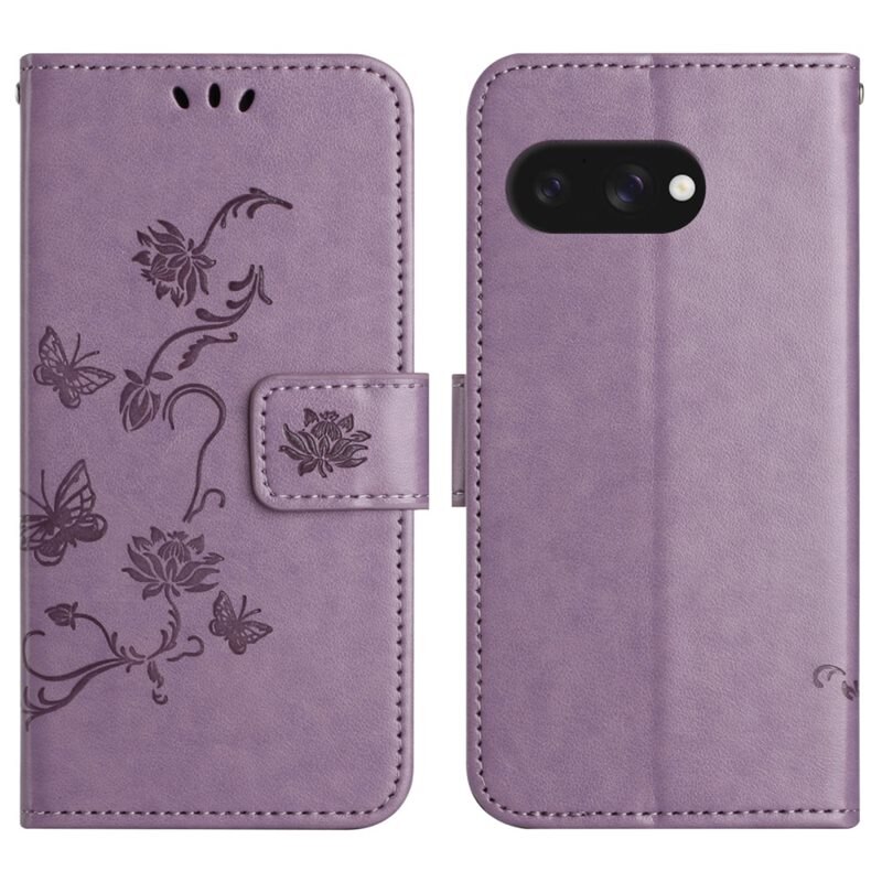 Google Pixel 9a Leren vlinderhoesje Paars - Mooi telefoonhoesje met patroontje