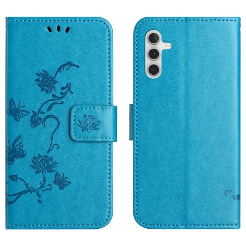 Samsung Galaxy A36 Leren vlinderhoesje Blauw - Mooi telefoonhoesje met patroontje