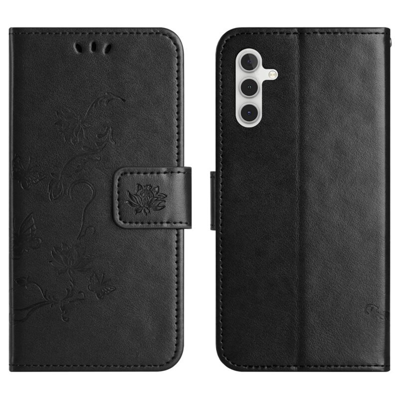 Samsung Galaxy A36 Leren vlinderhoesje Zwart - Mooi telefoonhoesje met patroontje
