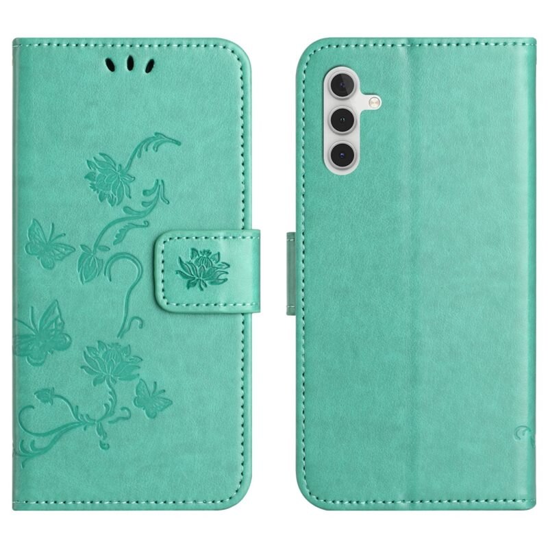 Samsung Galaxy A56 Leren vlinderhoesje Groen - Mooi telefoonhoesje met patroontje