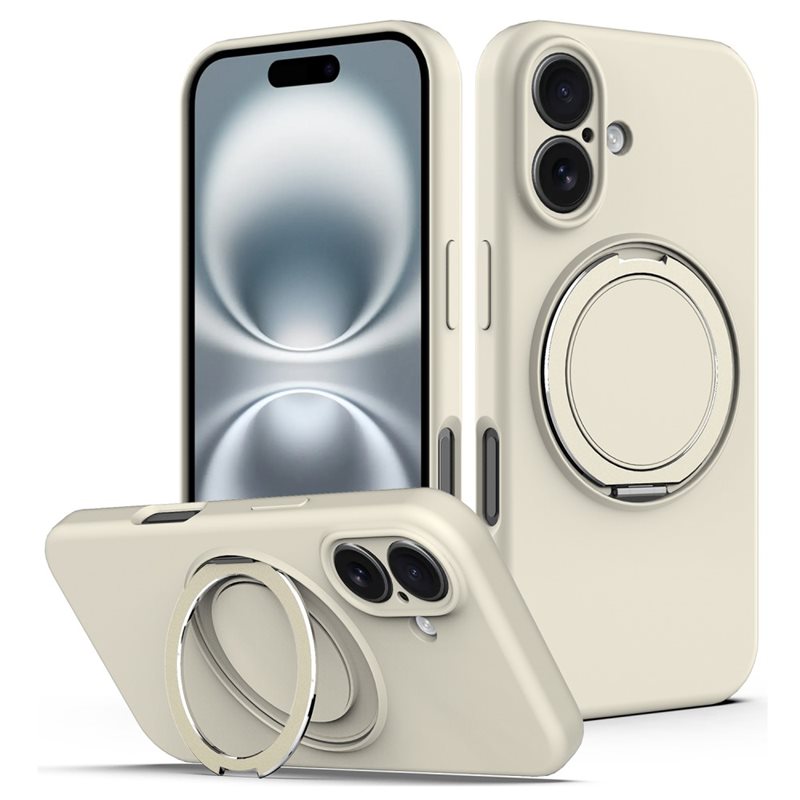 Siliconen hoesje Kickstand MagSafe iPhone 16 beige