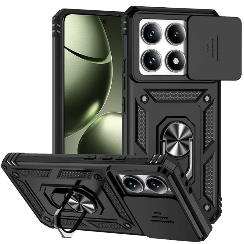 Xiaomi 14T Hybridcase Ring + Camera Protector Zwart - Cool hoesje met gripring en cameraluikje