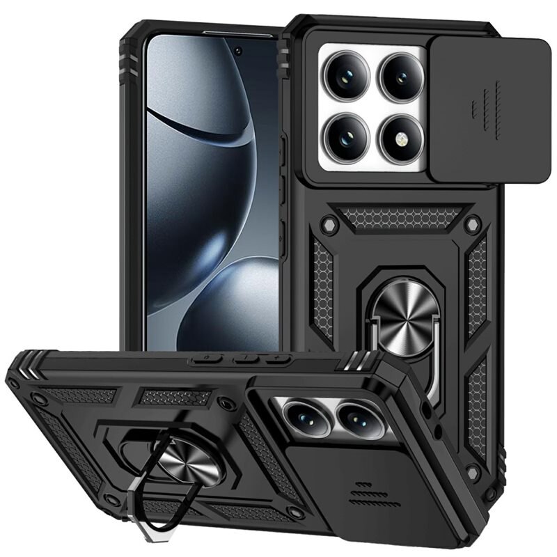 Xiaomi 14T Pro Hybridcase Ring + Camera Protector Zwart - Cool hoesje met gripring en cameraluikje