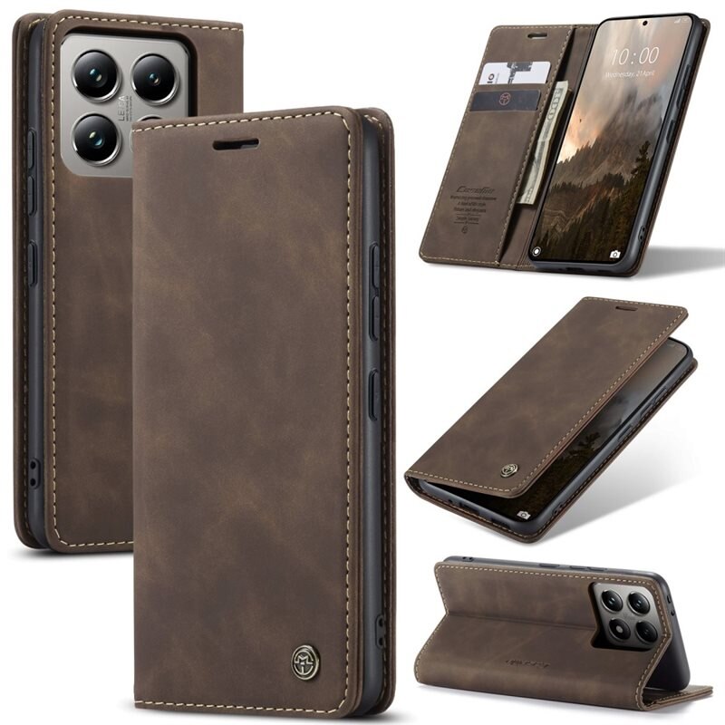 CaseMe Slim Bookcover Hoesje Xiaomi 14T Pro Bruin - Dun telefoonhoesje met pasjeshouder