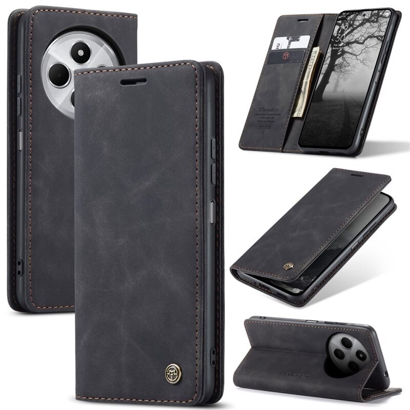 CaseMe Slim Bookcover Hoesje Xiaomi Redmi 14C Zwart - Dun telefoonhoesje met pasjeshouder