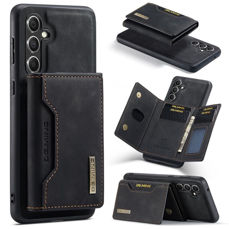 DG.MING Magnetic Card Slots Case Samsung Galaxy S25 Plus Zwart - Mooi leren hoejse met afneembaar portemonneetje
