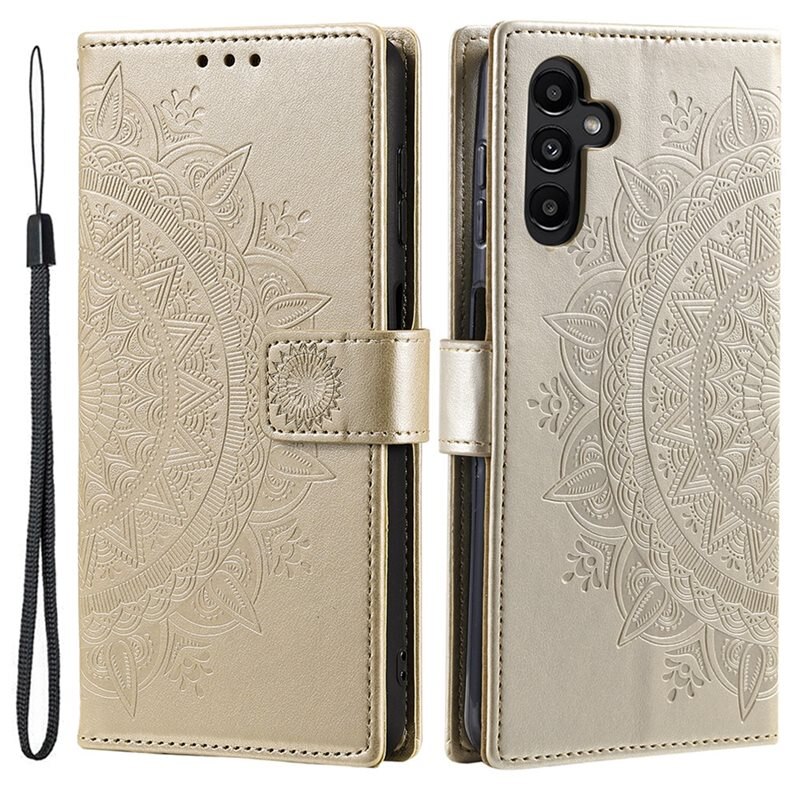 Samsung Galaxy A36 Leren Mandalahoesje goud - Hoesje met cameragat en uitschuifbare standaard