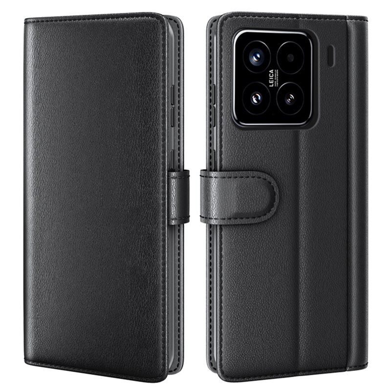 Xiaomi 15 Echt lederen hoesje Zwart - Klassiek boekhoesje met plek voor briefgeld en pasjes