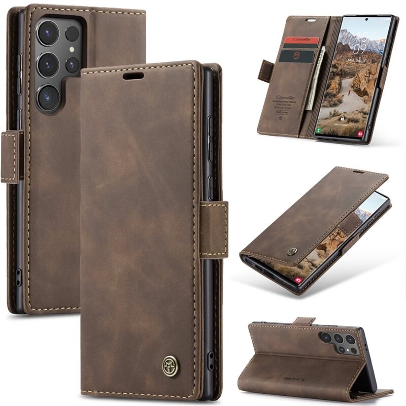 CaseMe Slim Bookcover Hoesje Samsung Galaxy S25 Ultra Bruin - Dun telefoonhoesje met pasjeshouder