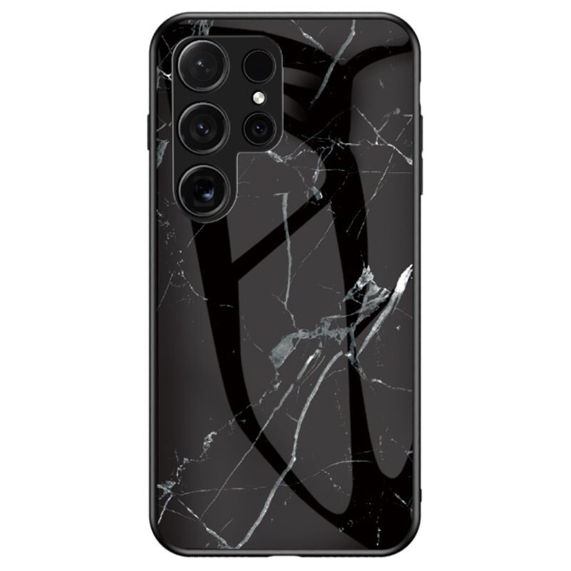 Samsung Galaxy S25 Ultra Hoesje Gehard Glas zwart marmer - Telefoonhoesje