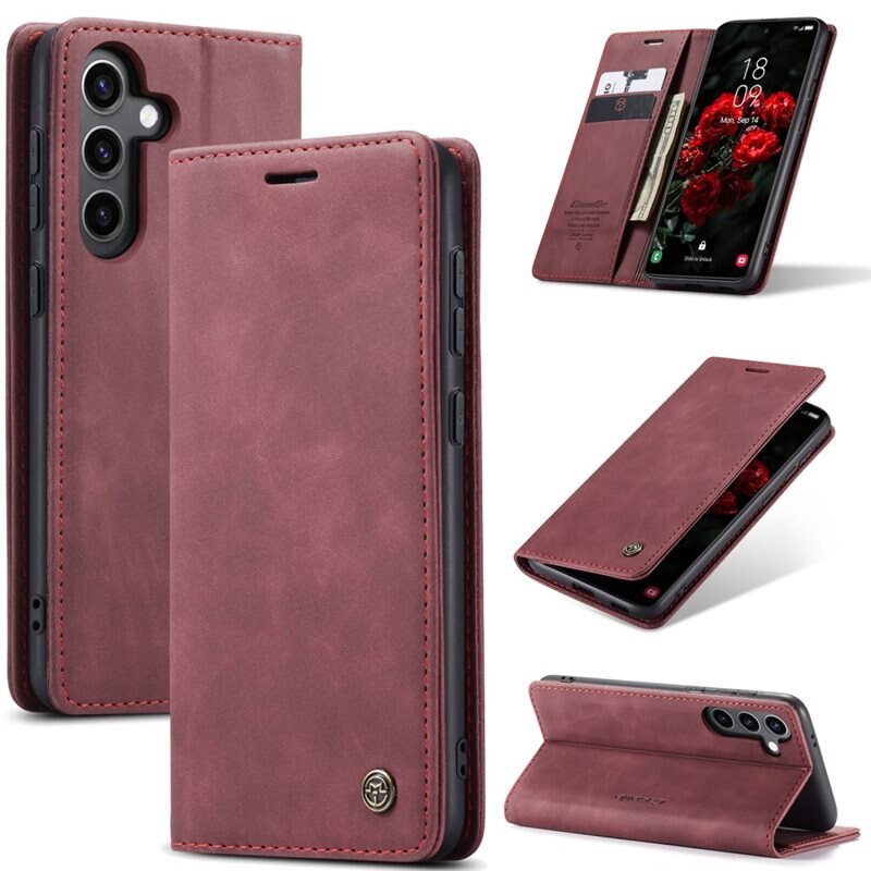 CaseMe Slim Bookcover Hoesje Samsung Galaxy S25 Rood - Dun telefoonhoesje met pasjeshouder