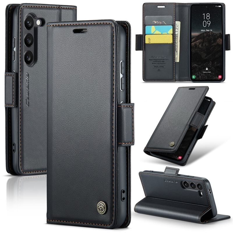 CaseMe RFID blocking Slim Bookcover Hoesje Samsung Galaxy S25 Zwart - Telefoonhoesje met portemonnee en RFID-bescherming