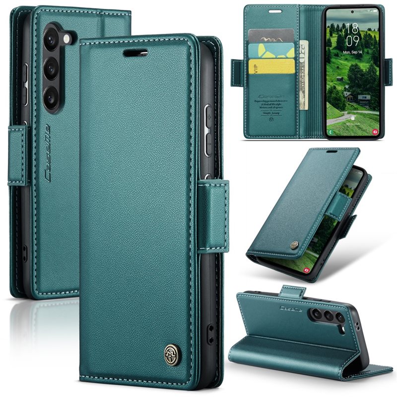CaseMe RFID blocking Slim Bookcover Hoesje Samsung Galaxy S25 Groen - Telefoonhoesje met portemonnee en RFID-bescherming