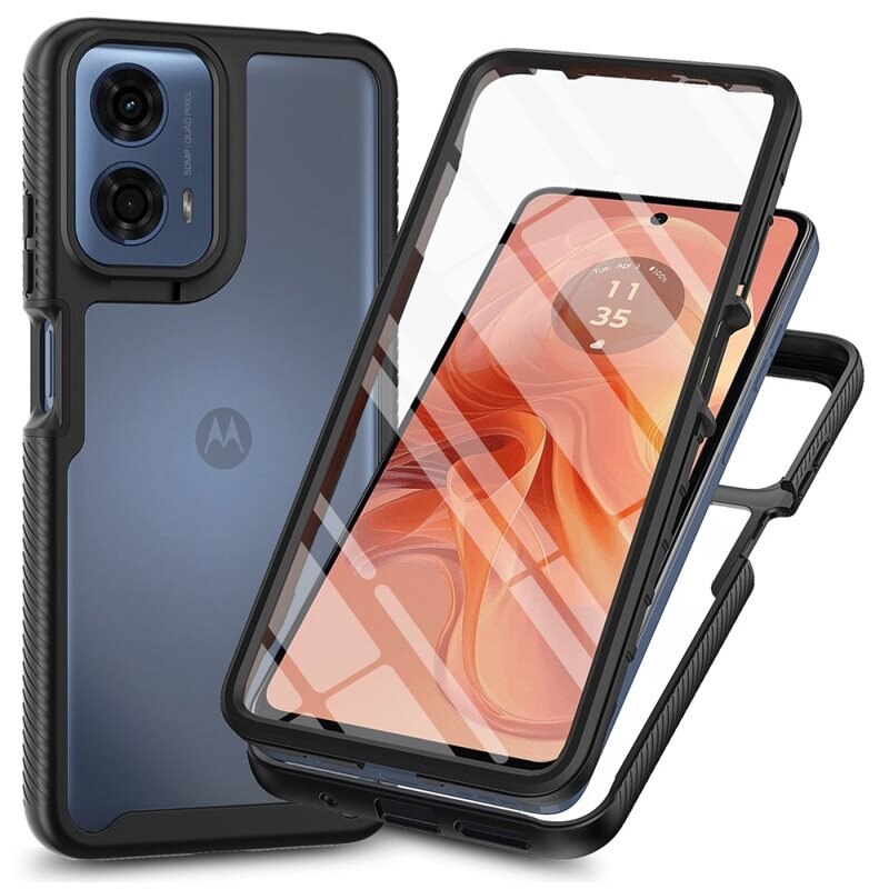 Motorola Moto G35 Full Protection Hoesje Zwart - Volledig dekkend hoesje met gehard glazen schermbescherming