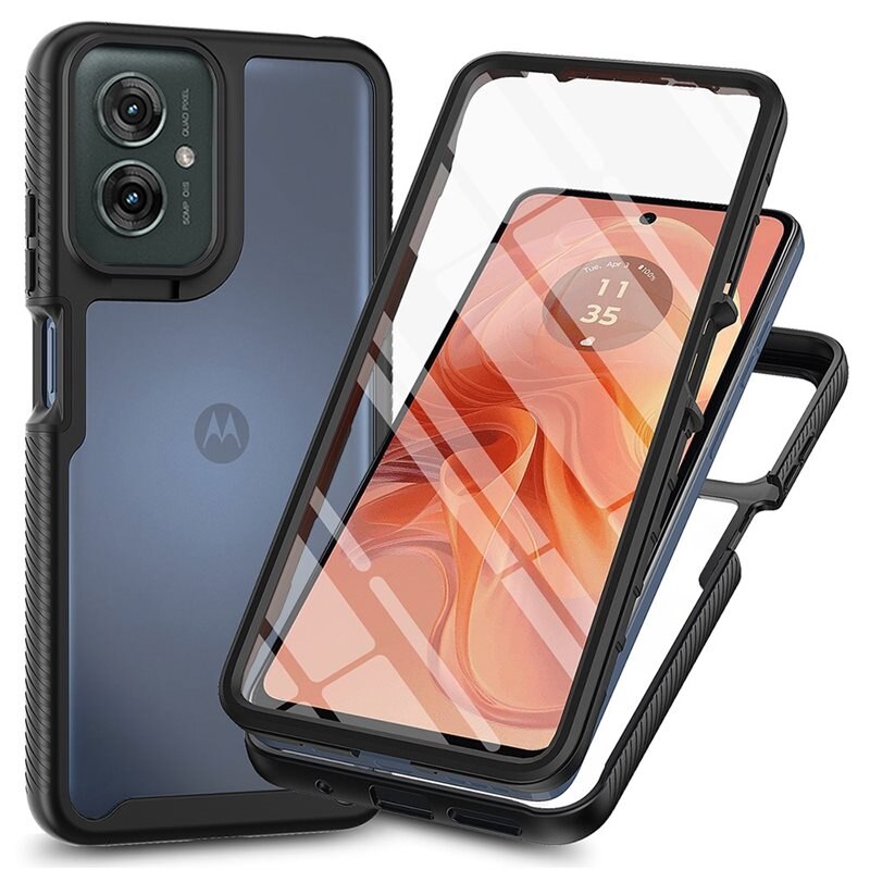 Motorola Moto G55 Full Protection Hoesje Zwart - Volledig dekkend hoesje met gehard glazen schermbescherming
