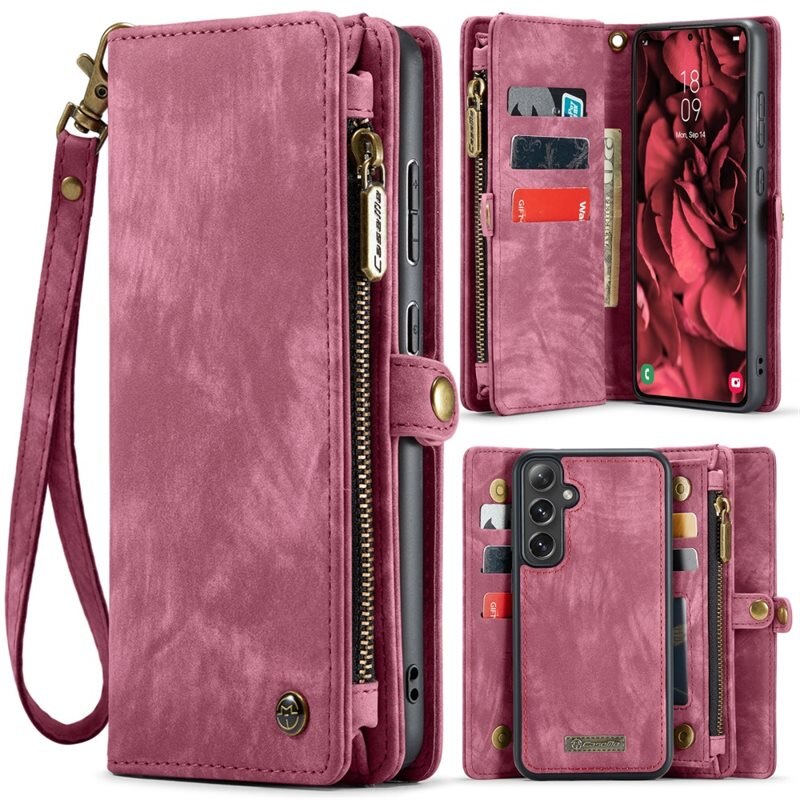 CaseMe Multi-slot Hoesje Samsung Galaxy S25 Plus Rood - Telefoonhoesje met plek voor extra veel pasjes - Pasjeshouder