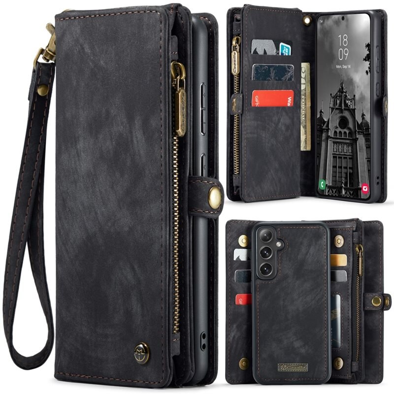 CaseMe Multi-slot Hoesje Samsung Galaxy S25 Plus Grijs - Telefoonhoesje met plek voor extra veel pasjes - Pasjeshouder