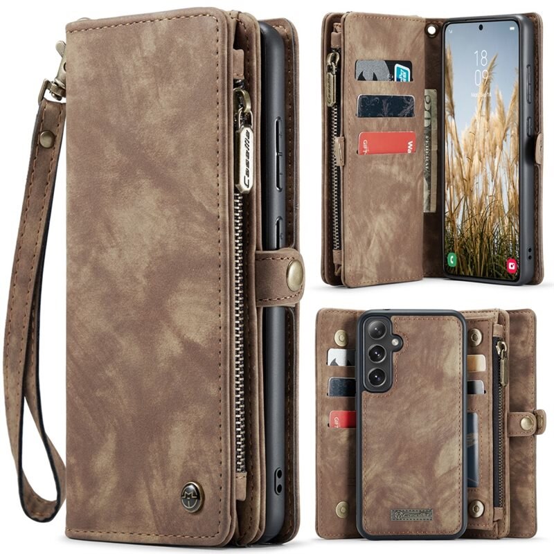CaseMe Multi-slot Hoesje Samsung Galaxy S25 Plus Bruin - Telefoonhoesje met plek voor extra veel pasjes - Pasjeshouder