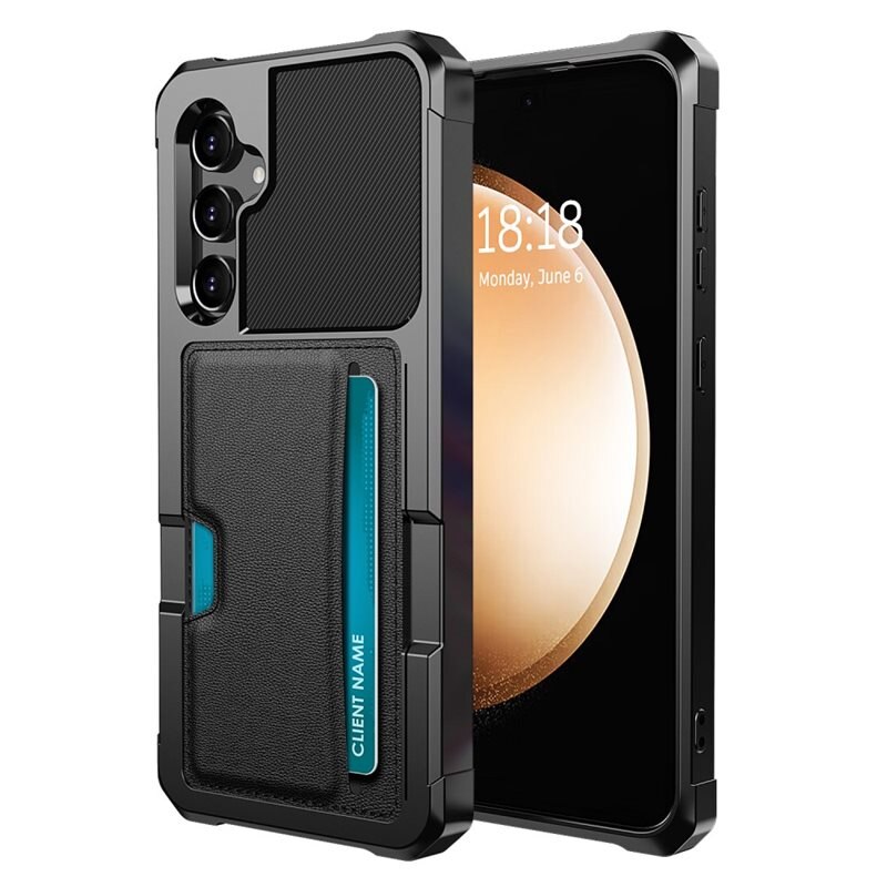 Samsung Galaxy S25 Tough Card Case zwart - Schokbestendig telefoonhoesje met pasjeshouder