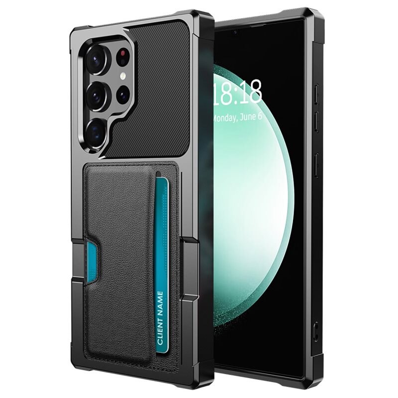 Samsung Galaxy S25 Ultra Tough Card Case zwart - Schokbestendig telefoonhoesje met pasjeshouder