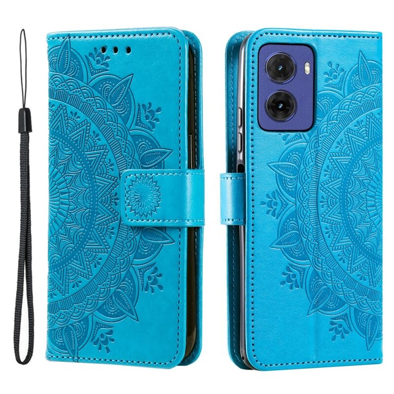 Motorola Moto E15 Leren Mandalahoesje blauw - Hoesje met cameragat en uitschuifbare standaard