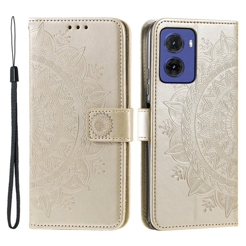 Motorola Moto G05 Leren Mandalahoesje goud - Hoesje met cameragat en uitschuifbare standaard