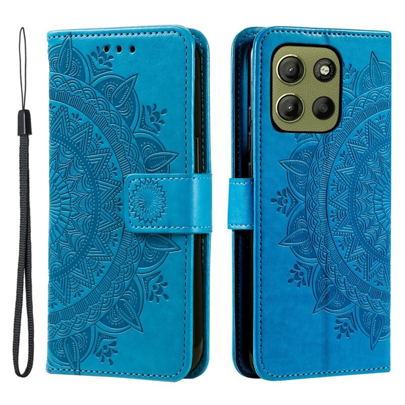 Motorola Moto G15 Power Leren Mandalahoesje blauw - Hoesje met cameragat en uitschuifbare standaard