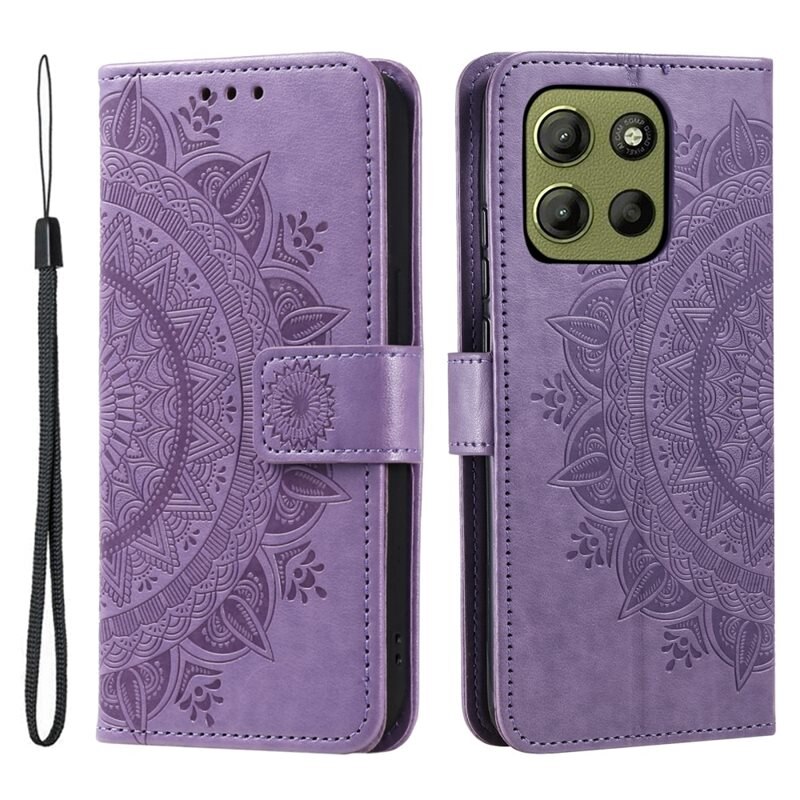 Motorola Moto G15 Power Leren Mandalahoesje paars - Hoesje met cameragat en uitschuifbare standaard