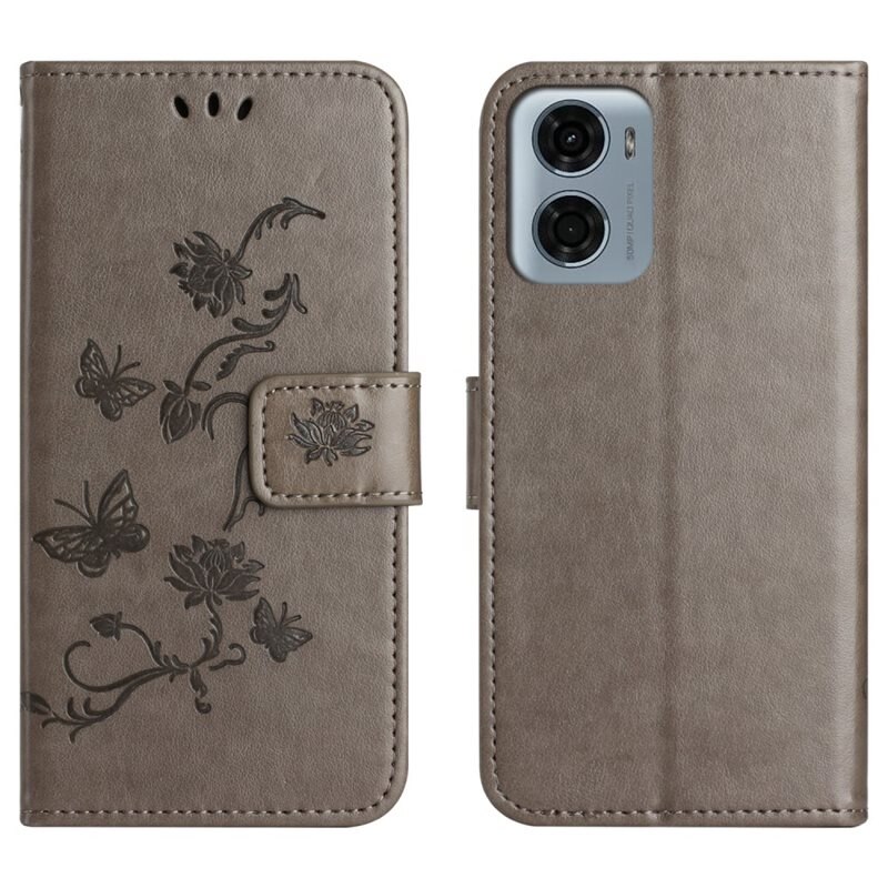 Motorola Moto G05 Leren vlinderhoesje Grijs - Mooi telefoonhoesje met patroontje
