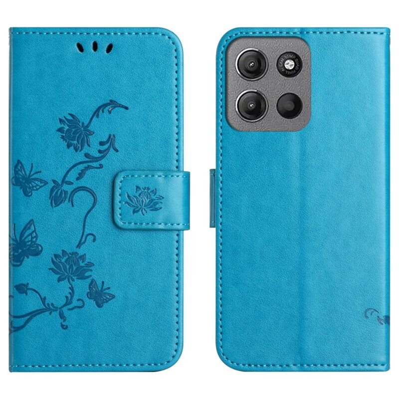 Motorola Moto G15 Power Leren vlinderhoesje Blauw - Mooi telefoonhoesje met patroontje