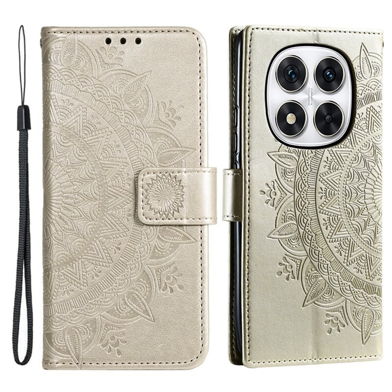 Xiaomi Redmi Note 14 Pro Leren Mandalahoesje goud - Hoesje met cameragat en uitschuifbare standaard