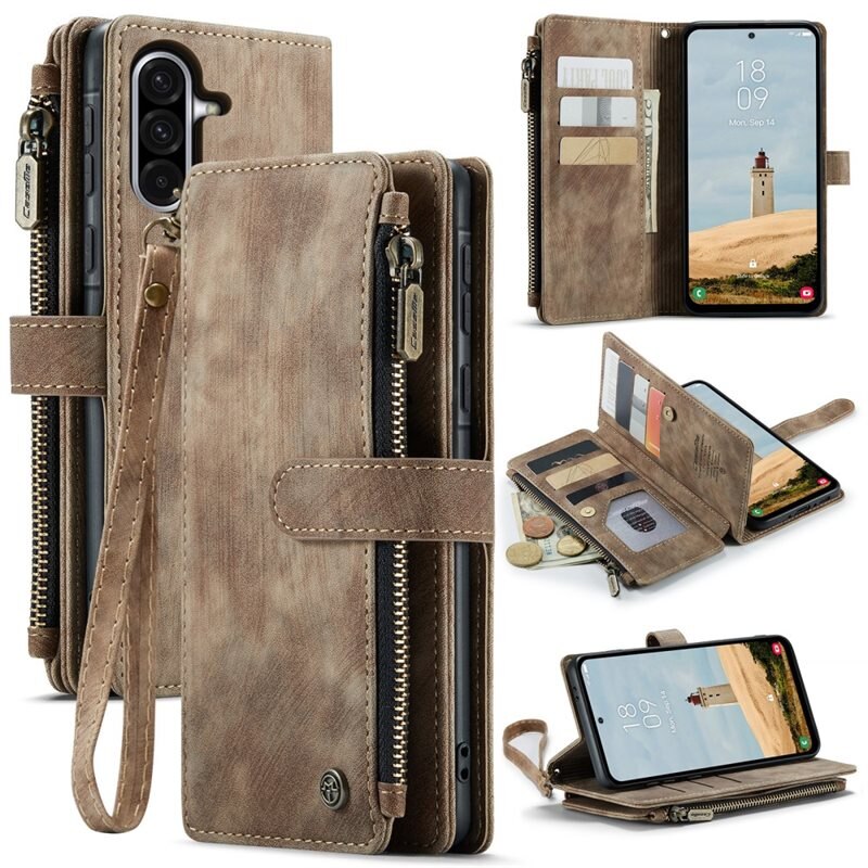 CaseMe Bookcover hoesje Rits Samsung Galaxy A56 Bruin - Telefoonhoesje met portemonnee - Plek voor pasjes, muntgeld en briefgeld