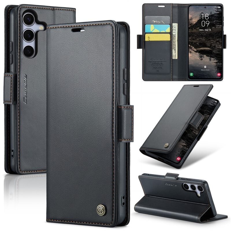 CaseMe RFID blocking Slim Bookcover Hoesje Samsung Galaxy S25 Plus Zwart - Telefoonhoesje met portemonnee en RFID-bescherming