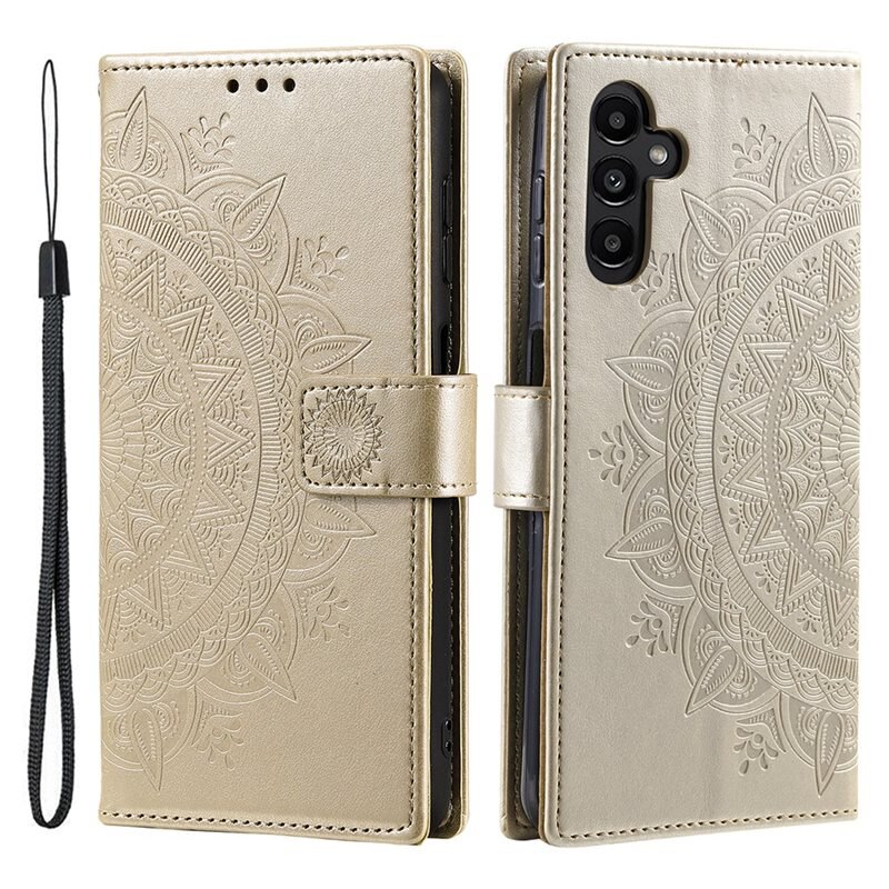 Samsung Galaxy A26 Leren Mandalahoesje Goud - Hoesje met cameragat en uitschuifbare standaard