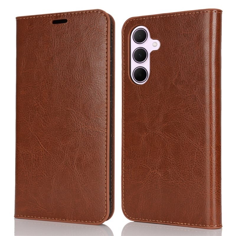 Samsung Galaxy A56 Mobielhoesje Echt Leer Bruin - Dun hoesje met kaartvak en standaardfunctie