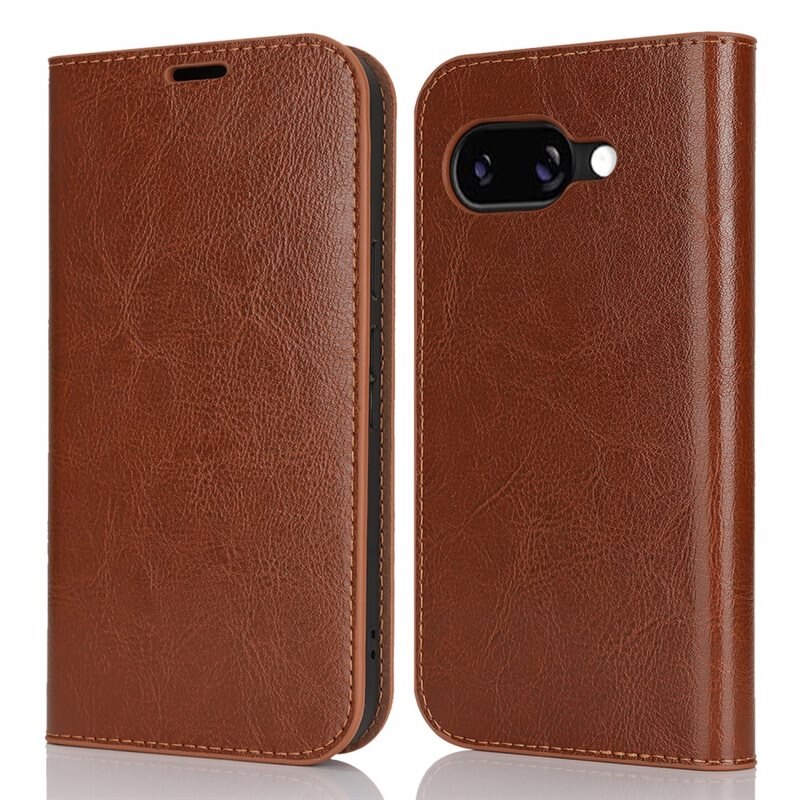 Google Pixel 9a Mobielhoesje Echt Leer Bruin - Dun hoesje met kaartvak en standaardfunctie