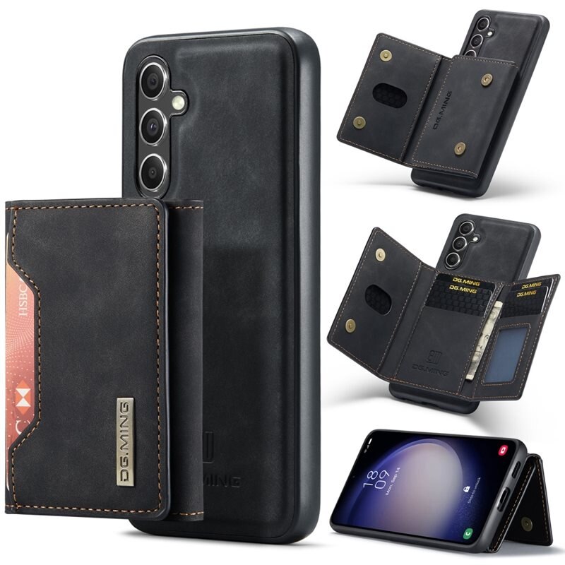 DG.MING Magnetic Card Slots Case Samsung Galaxy S25 Edge Zwart - Mooi leren hoejse met afneembaar portemonneetje