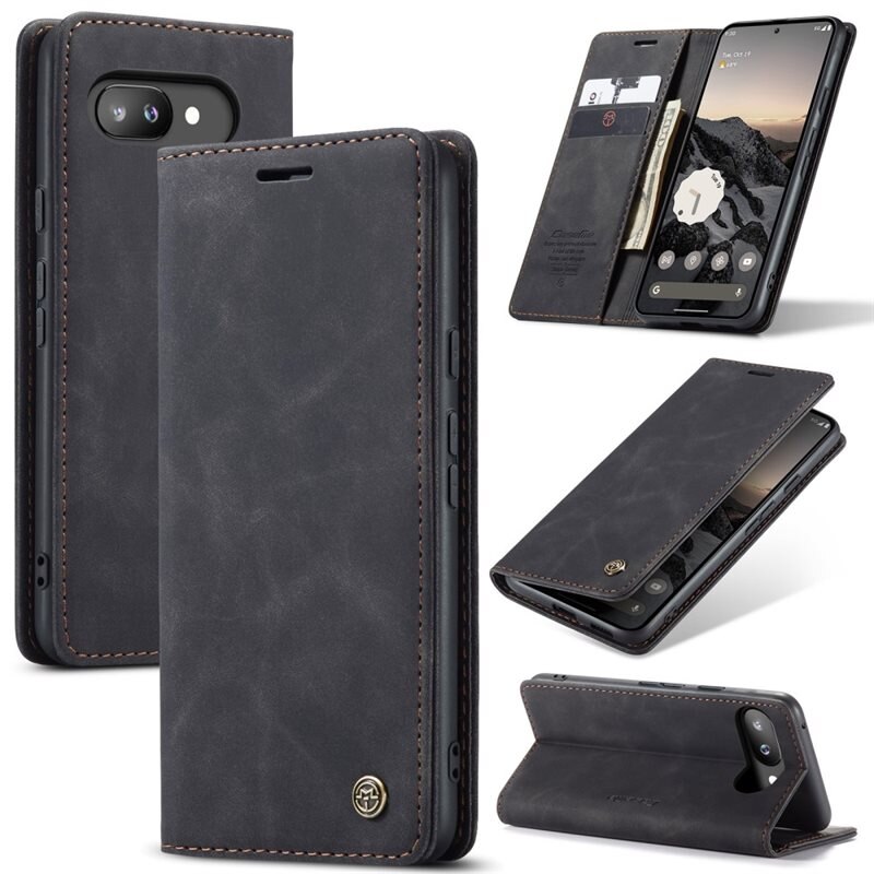 CaseMe Slim Bookcover Hoesje Google Pixel 9a Zwart - Dun telefoonhoesje met pasjeshouder