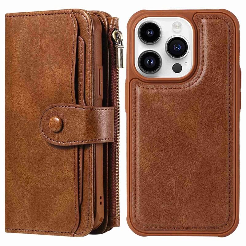 iPhone 14 Pro Magnet Leather Multi-Wallet Bruin - Boekhoesje met losse magneetcase